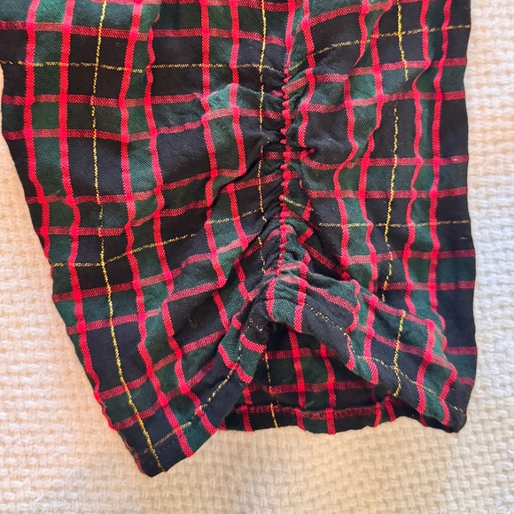 LOFT Black Red Green Gold Plaid V-Neck Blouse Puff Sleeve Top Women’s Shirt - Picture 7 of 16